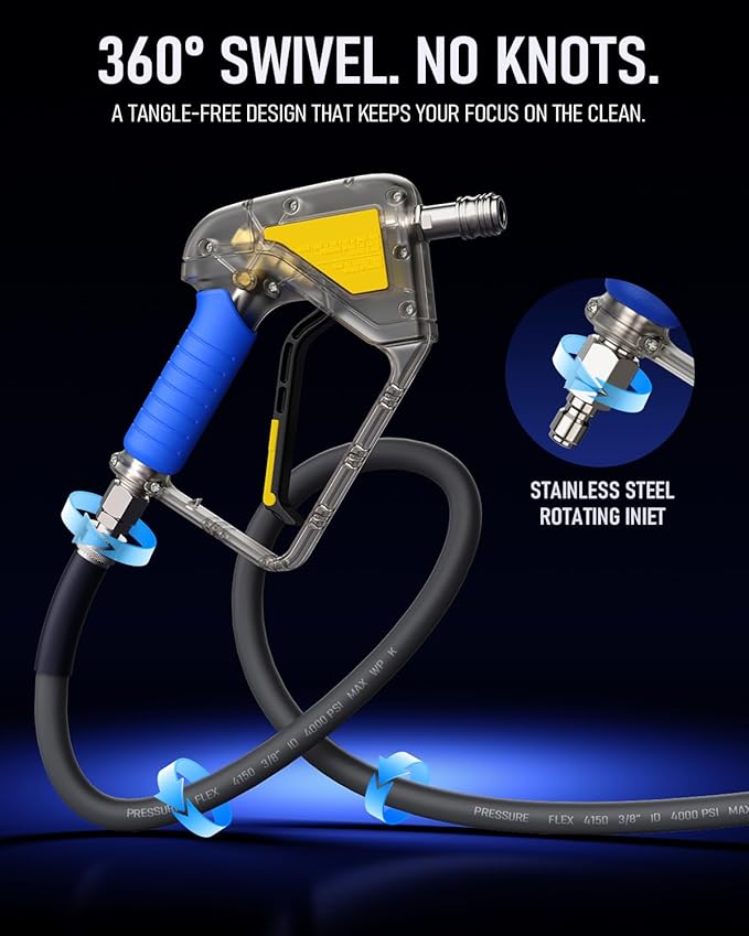 XENDYWASHER Short Swivel Pressure Washer Gun Pro, Stubby Pressure Washer Gun with 3/8" Smooth & 1/4" Quick Connector, Self-Locking Quick Connect Compatible with Hose Foam Cannon Car Wash Foam Gun