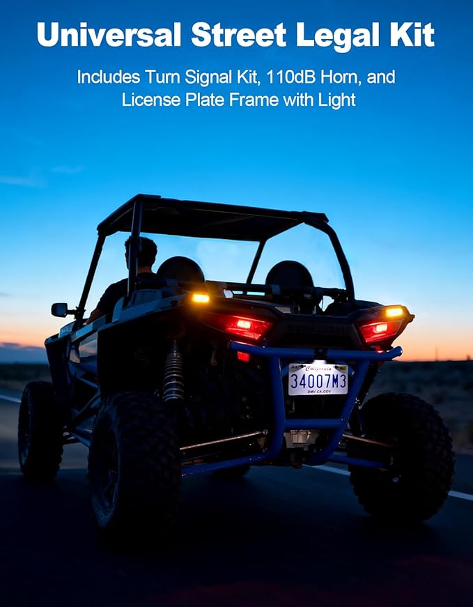 UTV Turn Signal Kit with 110dB Horn and License Plate Holder with Light, UTV ATV Blinker with Lever Column Switch Compatible with Polaris, Can-Am, Teryx, CFMOTO