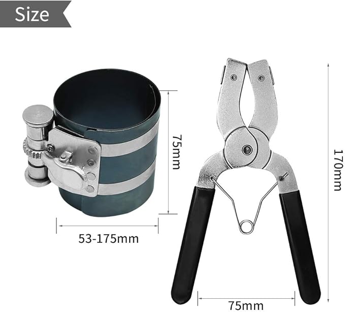 Saihisday Piston Ring Compressor Tool, Car Engine Piston Ring Removal Kit and Piston Ring Pliers 2-1/8inch to 7inch (53mm - 175mm) Adjustable Piston Installer Pliers