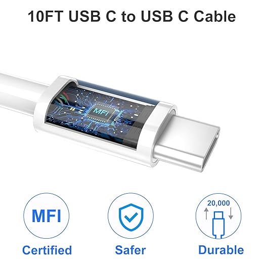 iPhone 17 16 15 Charger Fast Charging, 2Pack 20W Apple USB C Charger Block Plug Brick 10FT USB C to USB C Cable Cord Compatible with iPhone 17e/17 Pro Max/17/16Pro Max/16/15 Plus/15, iPad Pro/Mini/Air