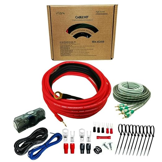 8 Gauge CCA Amplifier Wiring Kit 800W Power Handling Complete Amp Installation Kit for High-Performance Car Audio Systems, Delivers Clean Power to Subwoofers, Speakers & Head Units AGAK8