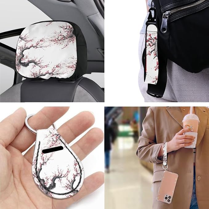 Cute Plum Blosso Print 13 pcs Full Set Car Accessories Retro Pink Flower Painting Front Rear Seat Protection Universal for SUV Truck Vans Sedans