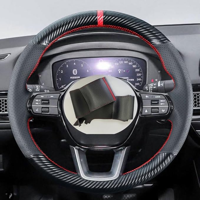 DIY Sew Stitching Carbon Fiber Steering Wheel Covers for Honda CR-V CRV HR-V HRV 2023 2024 2025 15 inches Leather Interior Accessories