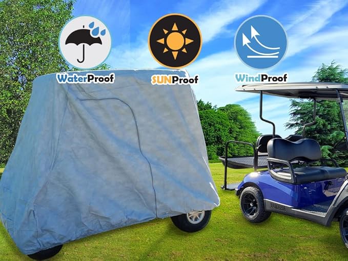 CarsCover HD Waterproof Golf Cart Cover 2 Passenger 5 Layer Storage Covers for Yamaha, Club Car, EZ Go (Fit up to 95 inch Long)