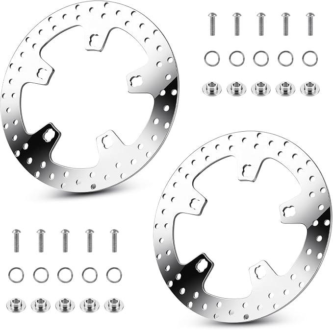 11.8" Front Brake Rotors with Bolts for Harley Touring 2015-2022 | Fits 15-22 Road King FLHR, 14-22 Street Glide FLHX, 15-20 Electra & Road Glide, Polished Stainless Steel Disc Replacement