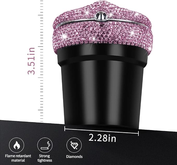 eing Car Ashtray Portable Bling Cigarette Smokeless Cylinder Cup Holder with Blue LED Light Indicator and 2 Replacement Batteries,Car Accessories for Women,Ideal for Car,Home and Office,1-Pack Purple
