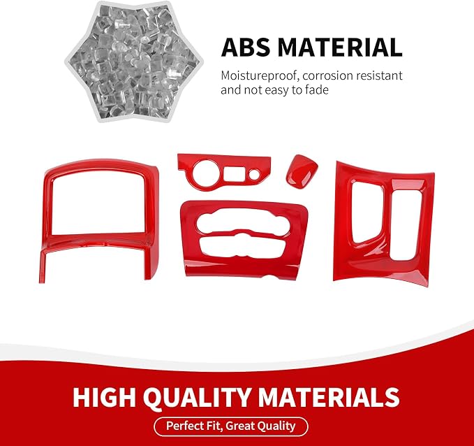 RAZPOY 5PCS Red Interior Trim Kit Compatible with 2015-2023 Dodge Charger Accessories, Gear Shift Cup Holder Cover Headlight Switch Air Conditioning Panel Trim