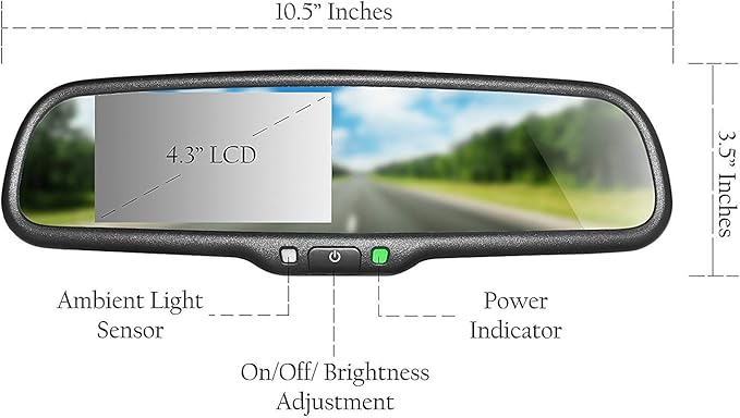 Master Tailgaters 10.5" OEM Rear View Mirror with 4.3" LCD Screen + Bluetooth Enabled | Rearview Universal Fit Mount | Auto Adjusting Brightness LCD | Anti Glare | Full Original Mirror Replacement
