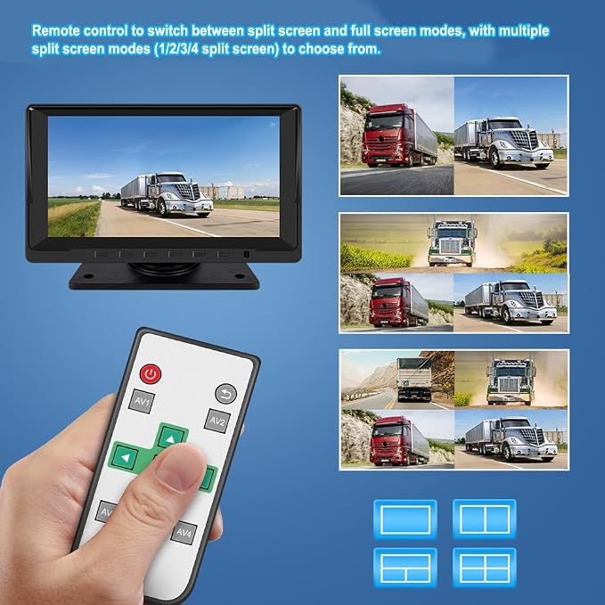 VSYSTO 4CH Backup Camera, 7'' Monitor 1/2/3/4 Split Screen Display Truck Dash Cam Vehicle DVR 720P Front & Sides & Rear Camera Infrared Night Vision Lens for Semi Trailer Van Tractor RV (Black-X7H)