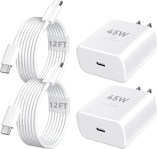 Phone 17 16 Pro Max Charger Fast Charging, 45W Super Fast USB C Charger Block with 12FT Extra Long Fast Charging Cable for 17 16 Pro Max/17 16/16 Plus,15 Pro Max/15 Pro/15, Android Phone