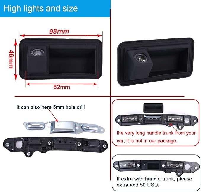 Trunk Tailgate Handle Rear View Camera Backup Camera Replacement for VW Golf Plus MK5 Jetta III V Touran 1T GP 1T2 Passat 3C B6 C3 Variant Wagon Waterproof Night Vision