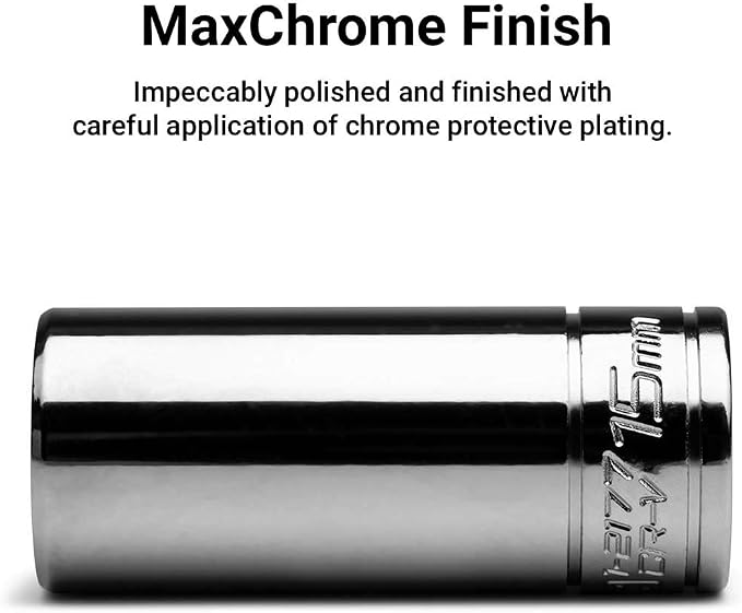 Capri Tools 1/4 Drive Shallow and Deep Chrome Sockets Set, 6-Point, 4 to 15 mm, Metric, 28-Piece with Billet Aluminum Socket Rail