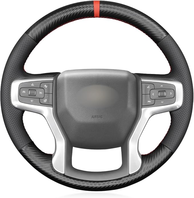 MEWANT DIY Black PU Carbon Fiber Artificial Leather Steering Wheel Cover for Chevy Silverado 1500 2500 Suburban Blazer