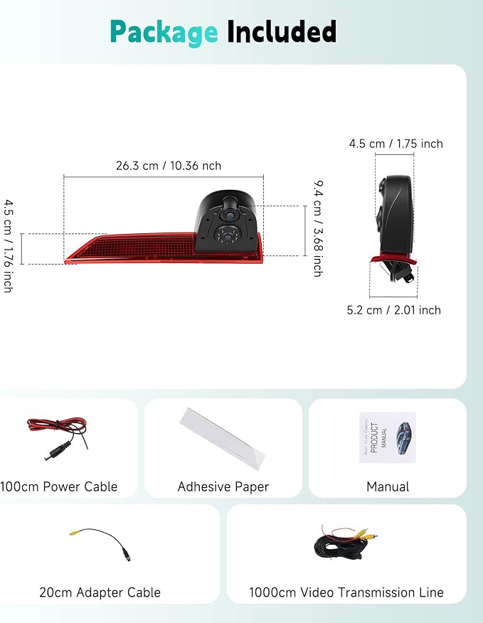 Dual Lens Brake Light Backup Camera for Ford Transit 2012-2015, High Mount Third Brake Light Rear View Camera, OEM Replacement Reverse Parking Camera with Night Vision, Wide Angle, IP67 Waterproof