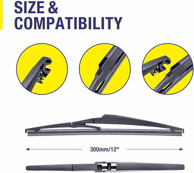 5 PLUS 12" Rear Wiper Blades Replacement For TOYOTA RAV4 2024-2019,2012-2001, Highlander 2019-2001,Land Cruiser 2019-2013,2011-2008, Yaris 2019,11-06 Venza 14-09, BACK Windshield Wiper Blades(12-A)