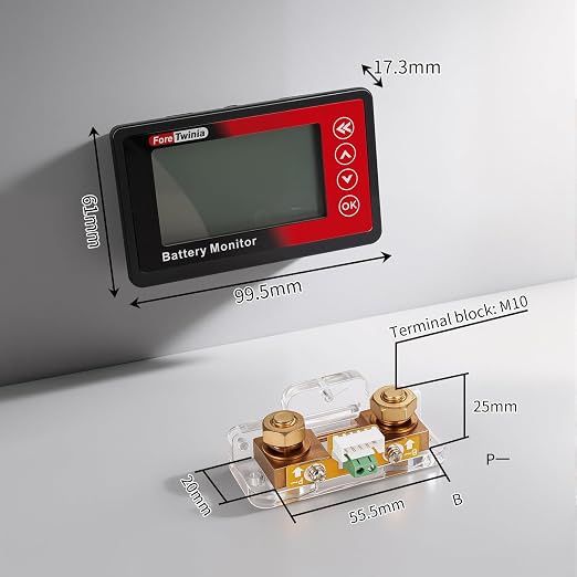 500A Battery Monitor with Shunt, 8–120V Coulomb Meter, DC Power & Capacity Monitor for LiFePO4/Lithium/Lead Acid Batteries, for RV Solar Boat Golf Cart