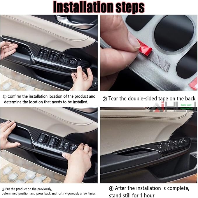 AJHLJ® 4Pcs Carbon Fiber Car Window Switch Cover Trim, Black Interior Decoration for Honda Civic 10th Gen 2016-2021, Anti-Scratch Door Armrest Panel