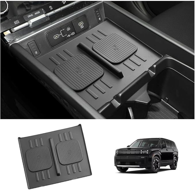 LUWU 2026 Santa Fe Wireless Charging Anti-Slip Mat Compatible with 2024 2025 2026 Santa Fe Accessories Silicone Protective Pad Liner Protective Pad Center Console Phone Charger Liner Mat Black