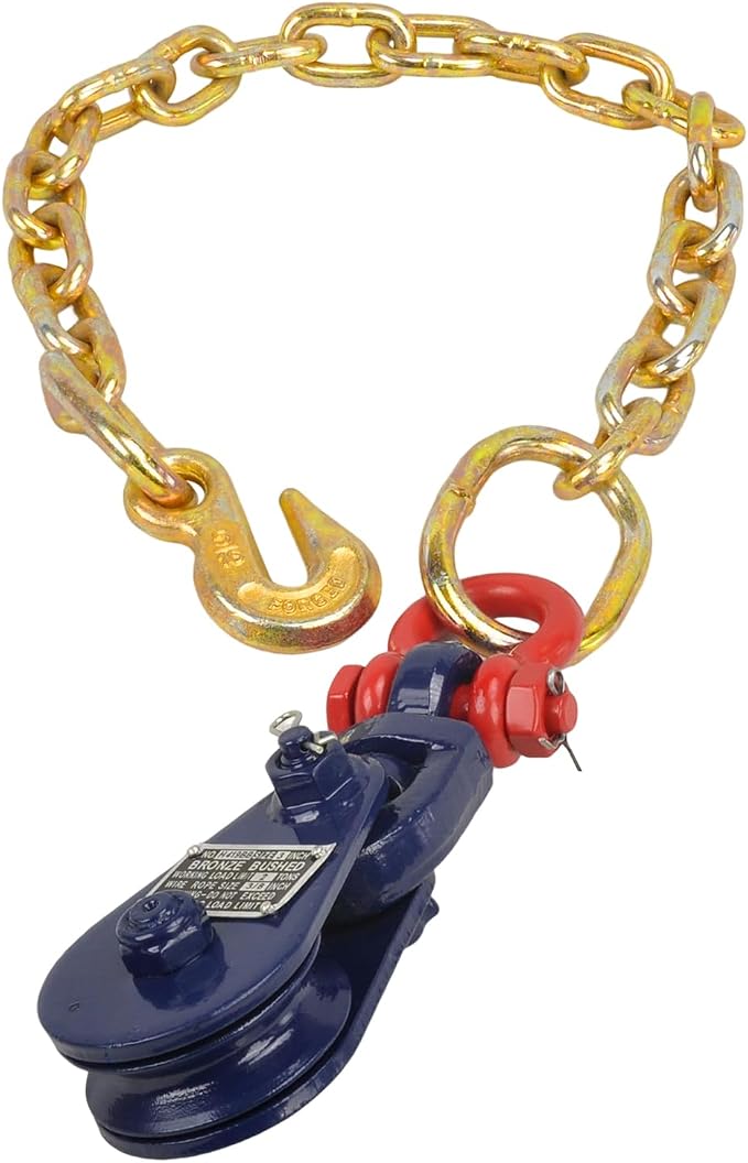 2 Tons Snatch Block with 2 ft G70 5/16 Chain Flatbed Tow, 3" Sheave for 3/8" Inch Wire Rope for Truck Rollback Wrecker Car Hauler Winch Carrier Cable Towing and Recovery