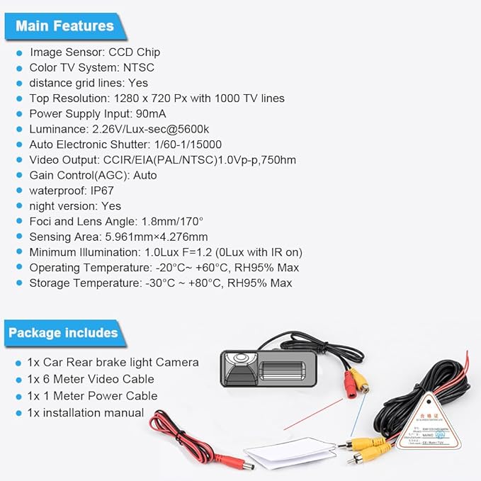 Car Rear View Backup Camera Replacement for Skoda VW EOS Golf New Beetle Cabriolet Passat CC Phaeton Polo Scirocco Amarok Crafter Kasten Bora Citroen Peugeot Porsche 911 991 Cayman Cayenne Parking