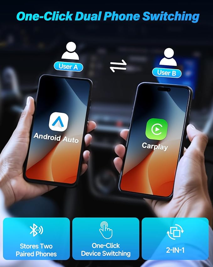 Mini Wireless Carplay Adapter for Apple iPhone & Android Auto Wireless Adapter, Fast and Smooth Converts Wired to Wireless, Plug & Play, Zero delay, (iOS 10+, Android 11+, 2016+ Cars)