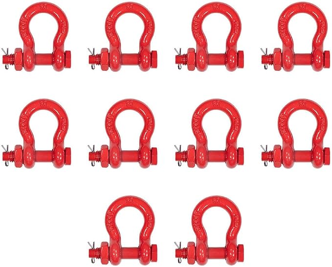 Mytee Products 10Pcs 3/8" Anchor Shackle Forged Carbon Steel w/Safety Screw Pin Load Limit 2,000 lbs Double Rust Protection Heavy Duty D Ring Bolt Type Shackle for Towing, Rigging, Vehicle Recovery