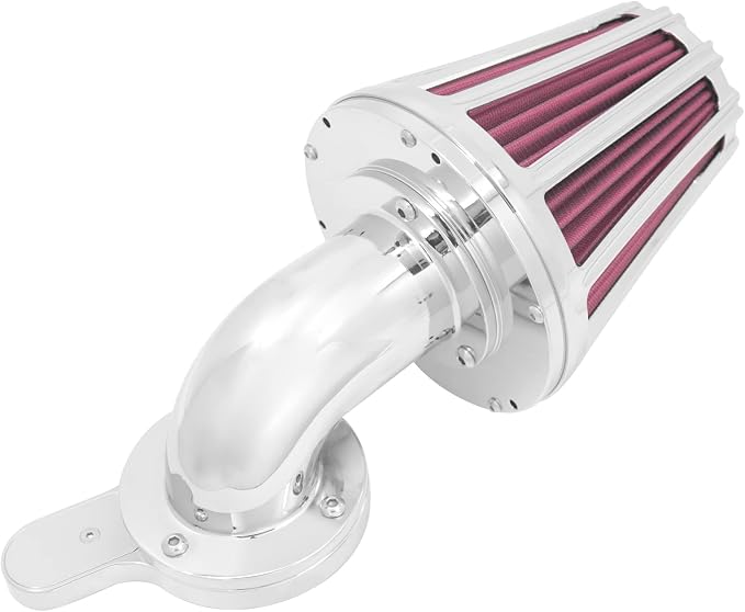 Air Cleaner Filter 90° Forward-Facing Intake Kit CNC Fit for Harley Touring Softail Dyna Sportster XL (Chrome Housing Red Element, B For Touring 00-07,Softail 00-15,Dyna 00-17)