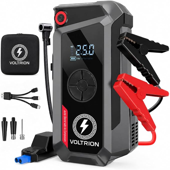 Jump Starter with Air Compressor, 1500A Car Battery Booster for 12V Gas and Diesel, Cars to Semi-Trucks, 150 PSI Digital Tire Inflator, 12000mAh Power Bank, LED Light, Portable Jump Box