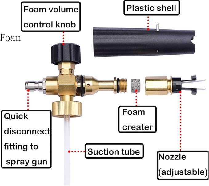 MEKOH 1 Liter Adjustable Foam Cannon & 32ft Kink Resistant Pressure Washer Hose