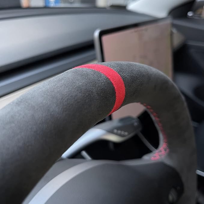 MEWANT Custom Hand Stitch Athsuede Steering Wheel Wrap Protector for Tesla Model 3 2017-2020 DIY Steering Cover