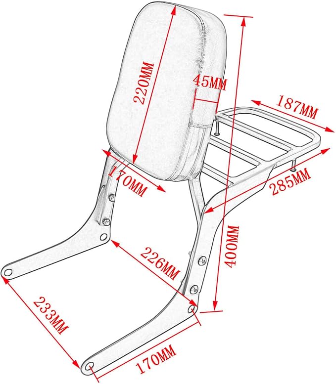 Passenger Sissy Bar with Luggage Rack Backrest for Honda Rebel 250 CMX250 CMX250C CA250 All Year, Chrome