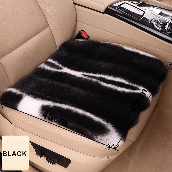 1 Piece Front Faux Sheepskin Fur Car Seat Cover, 17 Inchs Thin Fluffy Cute Black Car Seat Cover for Fuzzy Soft Auto Universal Plush Vehicle Seat Protector Pad Accessories