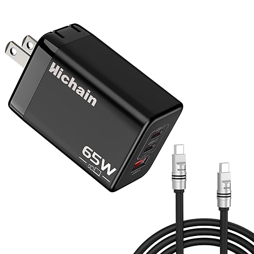 Hichain USB C Cable USB Charger, Wall Charger with 60W USB Cable, Durable Phone Charger Cord Data Transfer Cord for Phone 17/16, Tablet, Laptop, 4 FT Black