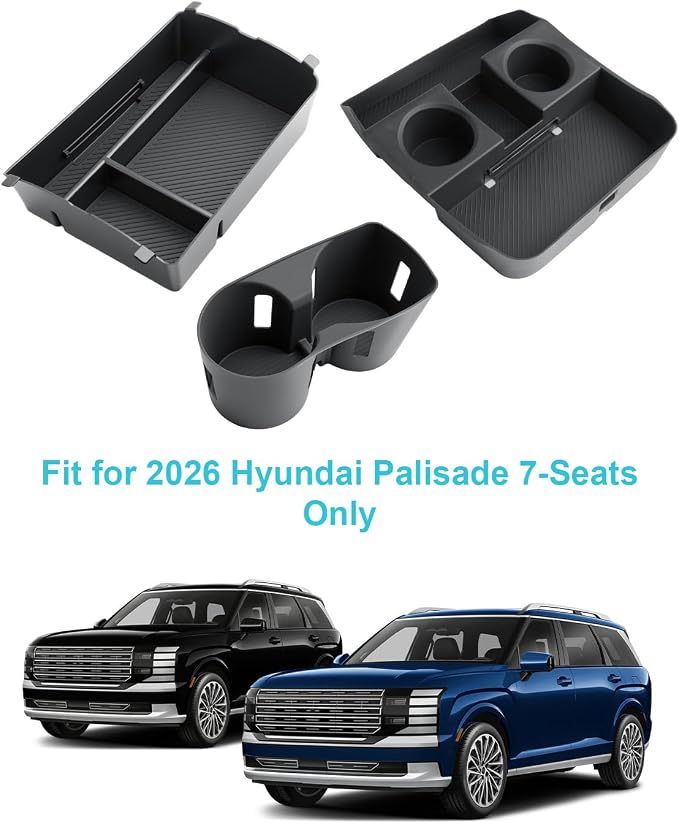CDEFG 3Pcs for 2026 Hyundai Palisade Center Console Organizer & Cup Holder | 2026 Hyundai Palisade Accessories, Middle Console & Lower Console Storage Box & Cup Holder, Only for Split Armrest