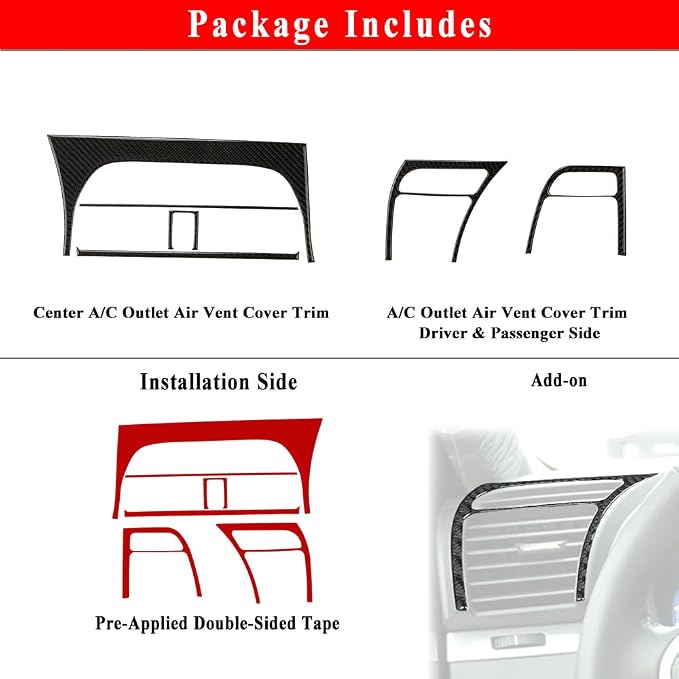 AeroBon TL Real Carbon Fiber Interior Trim Overlay Compatible with 2004-2008 Acura TL, 6-Piece AC Air Vent Outlet Cover Set