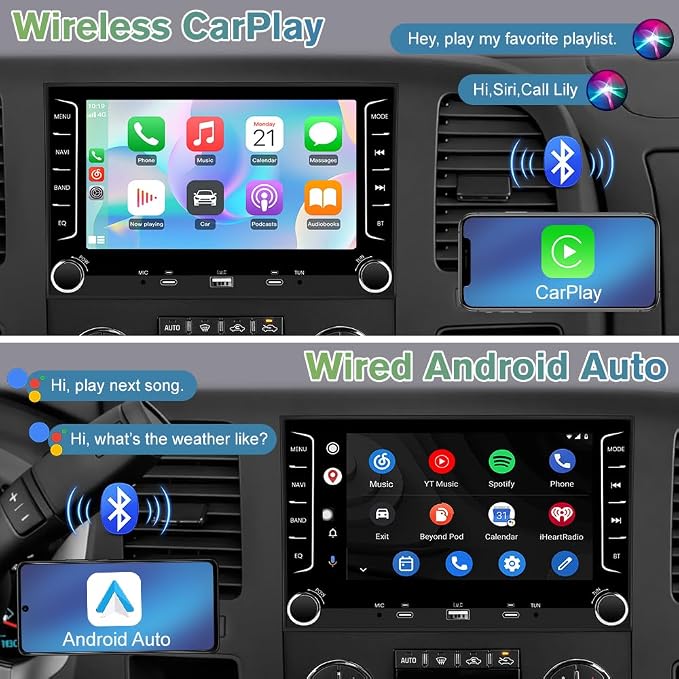 Touch Screen Radio for Chevy Silverado 1500 2500 3500 2007-2013, Android Stereo for Silverado GMC Sierra Acadia Support CarPlay Android Auto AM/FM GPS 4Core 64GB - with Camera