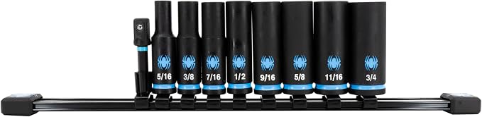 Spyder 9-Piece 3/8-Inch Drive Deep Thin-Walled SAE Impact Socket Set with Adapter (19704)