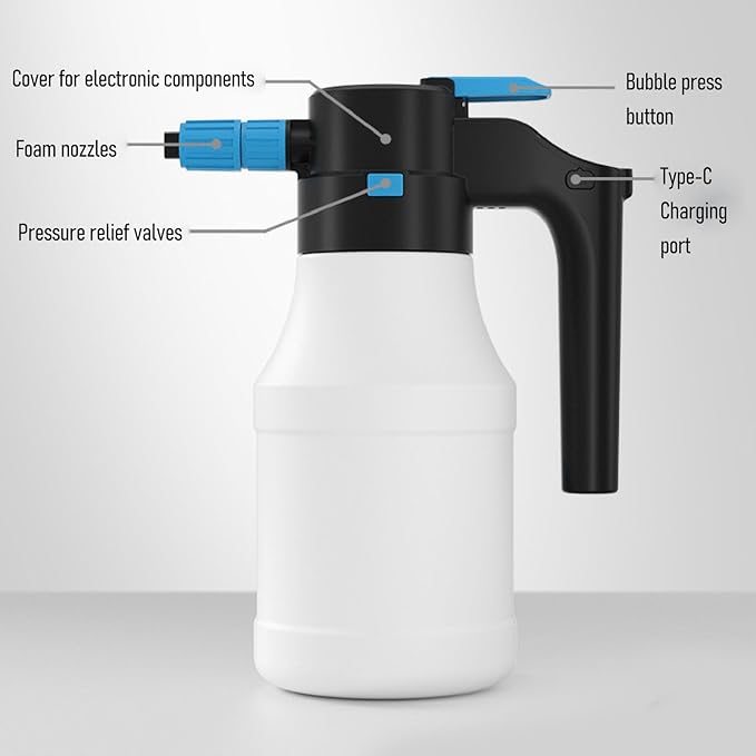 1.5L Electric Foam Sprayer, Cordless Car Wash Foam Gun, Garden Sprayer, PP Electric Foam Spray Bottle for Car Washing Garden Watering, Foam Cannon Electric Foam Sprayerfor Hose