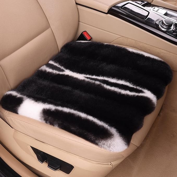 1 Piece Front Faux Sheepskin Fur Car Seat Cover, 17 Inchs Thin Fluffy Cute Black Car Seat Cover for Fuzzy Soft Auto Universal Plush Vehicle Seat Protector Pad Accessories