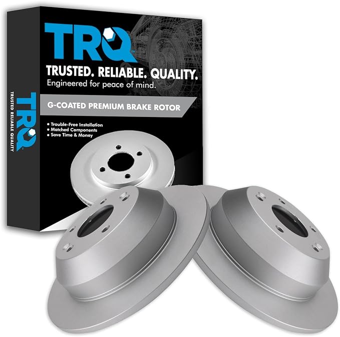 TRQ Rear Brake Rotor Set G Coated Solid Compatible with 2010-2018 Hyundai Santa Fe 2013-2018 Santa Fe Sport 2019 XL 2015-2021 Kia Sedona 2011-2015 Sorento