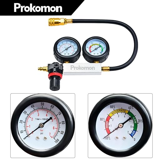 Engine Cylinder Leak Down Tester Kit;Gasoline Engine Leakdown Tester Kit with Extension Rod;Cylinder Leakage Tester Set for Pressure Check and Leakage Rate Test (Grey 4pcs)