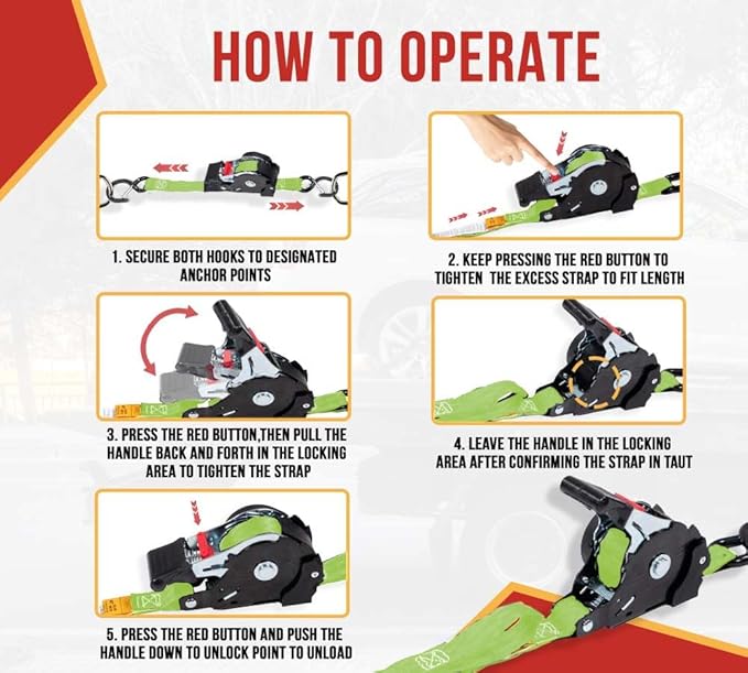 Mytee Products 4 Pack Retractable Ratchet Tie Down Straps w/S Hook - 1,500lb Break Strength Self Retracting Ratchet Straps for Haul Motorcycles, ATVs, Bikes, Trailer Tie-Down