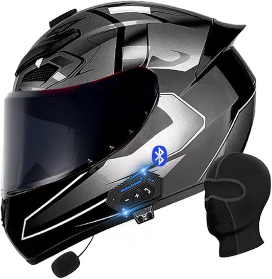 Motorcycle Bluetooth Full Face Helmet, Integrated Bluetooth Helmet, DOT/ECE Approved Full Face Flip Up Helmet, Multiple Vents Motorbike Helmet with Microphone for Adults 55-64CM