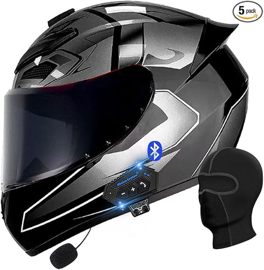 Motorcycle Bluetooth Full Face Helmet, Integrated Bluetooth Helmet, DOT/ECE Approved Full Face Flip Up Helmet, Multiple Vents Motorbike Helmet with Microphone for Adults 55-64CM