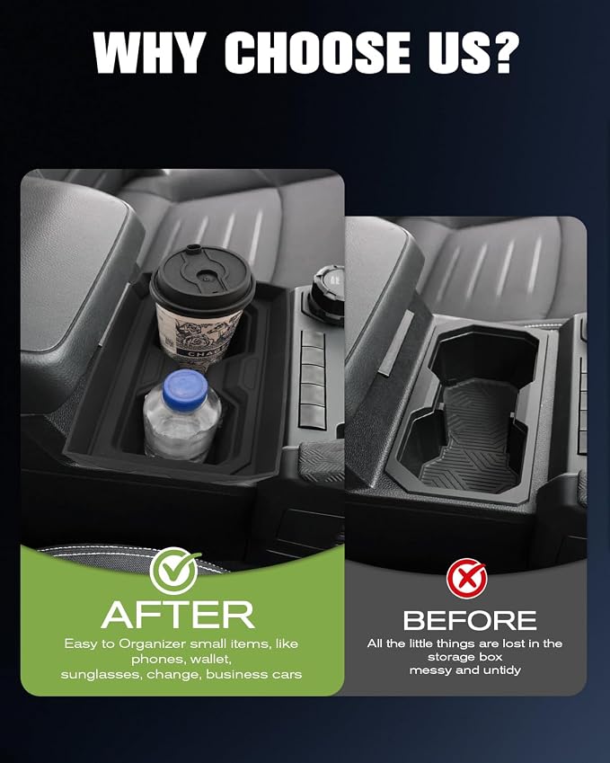 2026 Tacoma Center Console Cup Holder Inserts with Compartment Cover, Non-Slip Silicone to Prevent Spills Scratches & Hidden Storage Organizer for 4th Gen Toyota Tacoma Accessories 2026 2025 2024