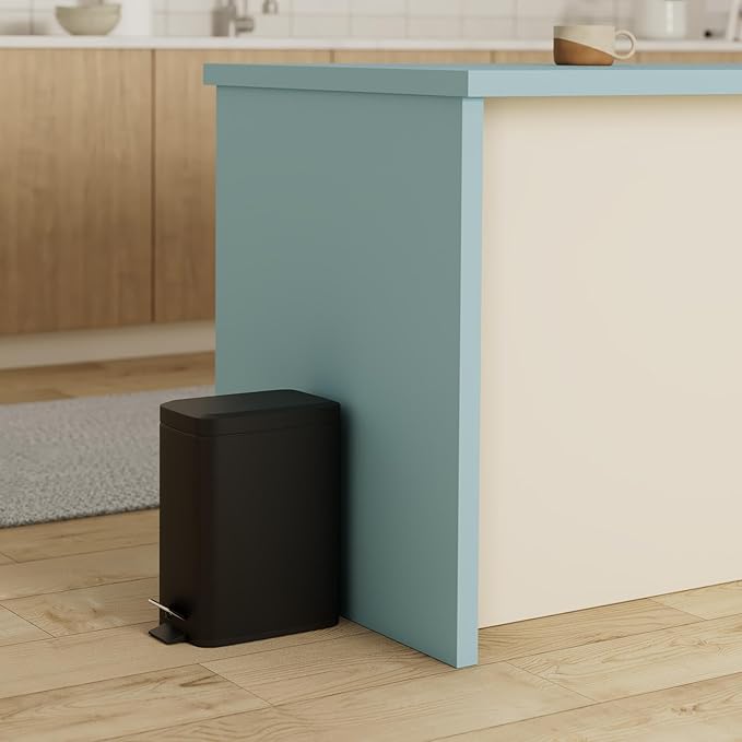 Homie Soft Close, Slim Trash Can 1.6 Gallon with Anti - Bag Slip Liner and Lid, Use as Mini Garbage Basket, Slim Dust Bin, or Decor in Bathroom, Restroom, Kitchen, or Bedroom (Matte Black)