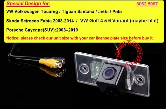 Waterproof Backup Camera Color Car Rear View Camera 170 Degree Viewing Angle License Plate with Night Vision for VW Passat B5/Jetta/Skoda Scirocco/Fabia/Seat/Porsche Cayenne