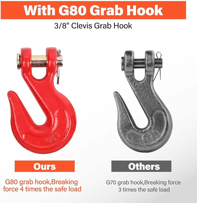 3/8" G80(4-Pack Chain Hooks+10 Ft Binder Chain)