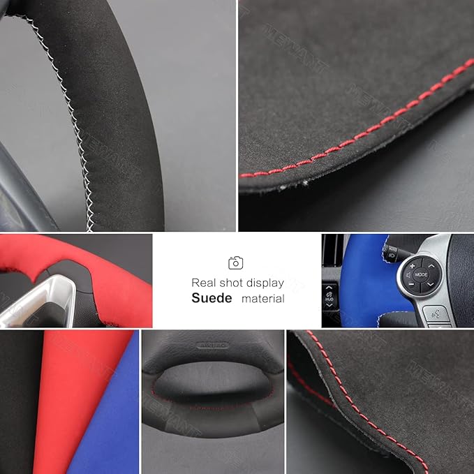MEWANT Customized Version Carbon Fiber&Suede Steering Wheel Cover Wrap Hand Stitch Fit for Toyota Hilux 2015-2021 / Fortuner 2015-2021