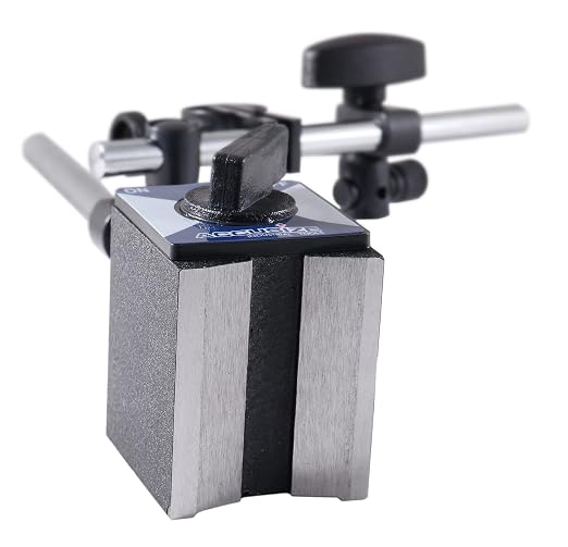 Accusize Industrial Tools 110 lbs Magnetic Base for Industrial Precision Indicators, with Fine Adjustment in Strong Cardboard Box, P900-S301 | On/Off Switch, V-Groove Bottom, M8 x 1.25 mm Tapped Hole, 2.28" x 1.96" x 2.16"